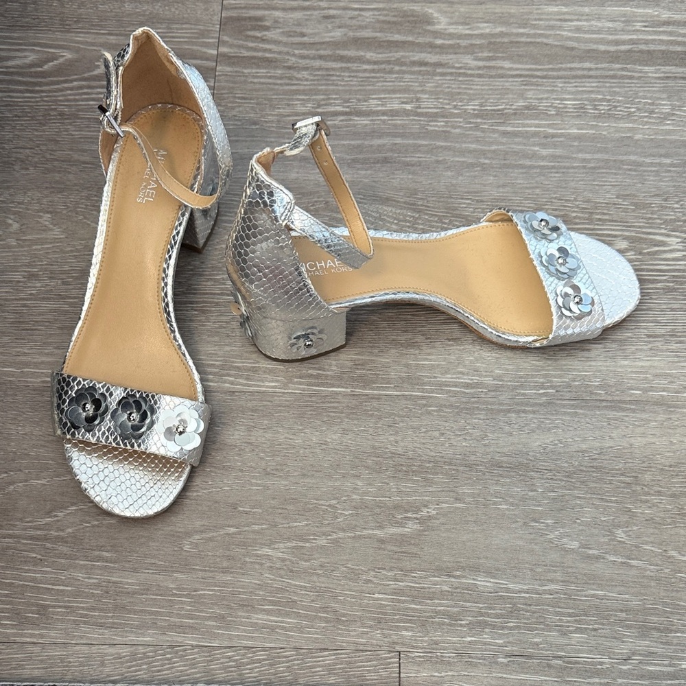 Michael Kors Silver Floral Heeled Sandals
